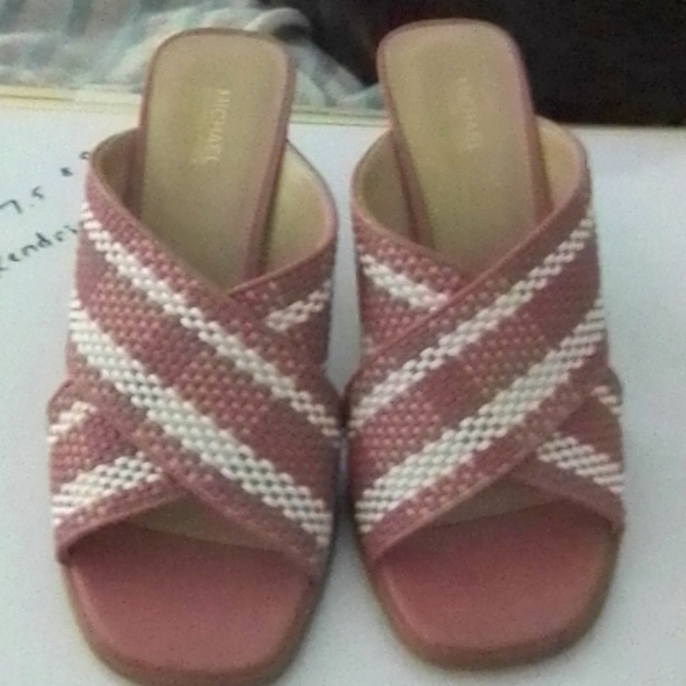 Michael kors pink and white lattice crossover Kitty Hill mules